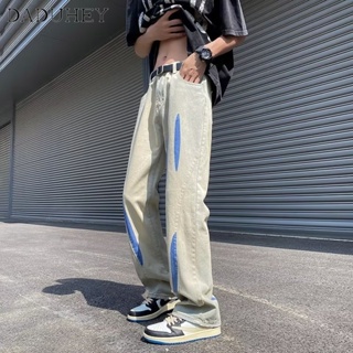 DaDuHey🔥 Mens 2023 New Summer Hip Hop Ins High Street Handsome Casual Pants Hong Kong Style Fashion Loose All-Matching Jeans