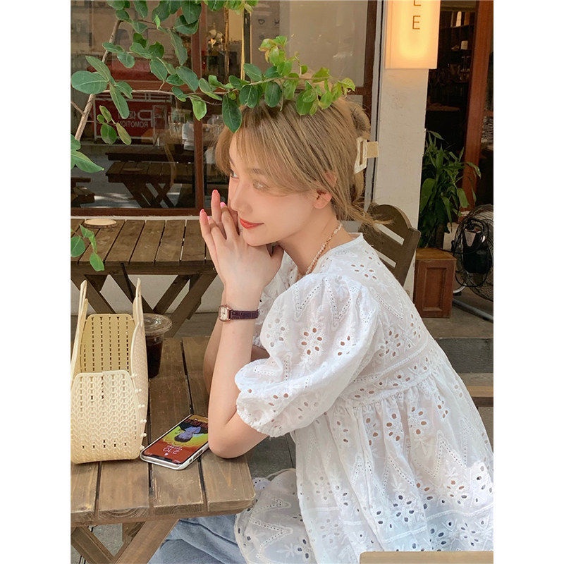 เสื้อยืดแขนสั้นสไตล์เกาหลีสําหรับผู้หญิง-คอวี-เสื้อเชิ้ต
