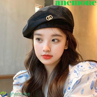 Anemone หมวกเบเร่ต์ ผ้ากํามะหยี่ ทรงกลม เข้ากับทุกการแต่งกาย แฟชั่นฤดูใบไม้ร่วง สําหรับผู้หญิง