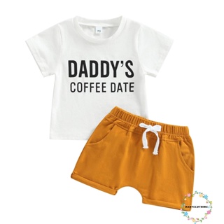 Babyclothes- ชุดเสื้อยืดคอกลม แขนสั้น พิมพ์ลายตัวอักษร และกางเกงขาสั้น เอวยางยืด แฟชั่นฤดูร้อน สําหรับเด็กผู้ชาย 2 ชิ้น