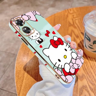 เคส OPPO A17 A17K A36 A76 A96 A57 A77 2022 4G A58 A78 5G เคสโทรศัพท์มือถือ แบบนิ่ม ลายการ์ตูนคิตตี้ ขอบสี่เหลี่ยม หรูหรา