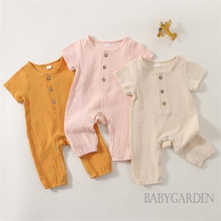 Babygarden- ชุดรอมเปอร์ แขนสั้น ลําลอง วันพีช กระดุมหน้าร้อน สีพื้น สําหรับเด็กผู้ชาย และเด็กผู้หญิง