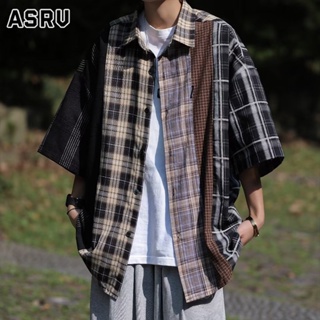 ASRV แขนสั้นผู้ชายอินอินเทรนด์รายวันคอสี่เหลี่ยมเยาวชนยอดนิยมใหม่มาตรฐานง่าย ๆ ของญี่ปุ่นเสื้อเชิ้ตขี้เกียจทั้งหมด