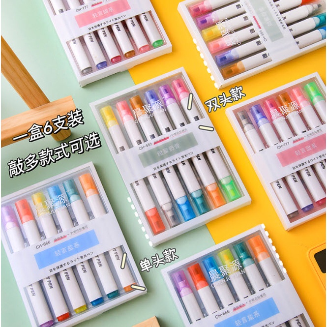ยกแพ็ค-6แท่ง-6สี-ปากกาไฮไลท์-โทนสีสวย-หลายสี-เน้นข้อความ-มาร์คเกอร์-ปากกาเน้นข้อความ