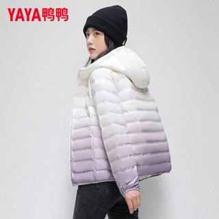 【YAYA】ใหม่ เสื้อแจ็กเก็ตลําลอง มีฮู้ด ขนเป็ด สีขาว น้ําหนักเบา แฟชั่น