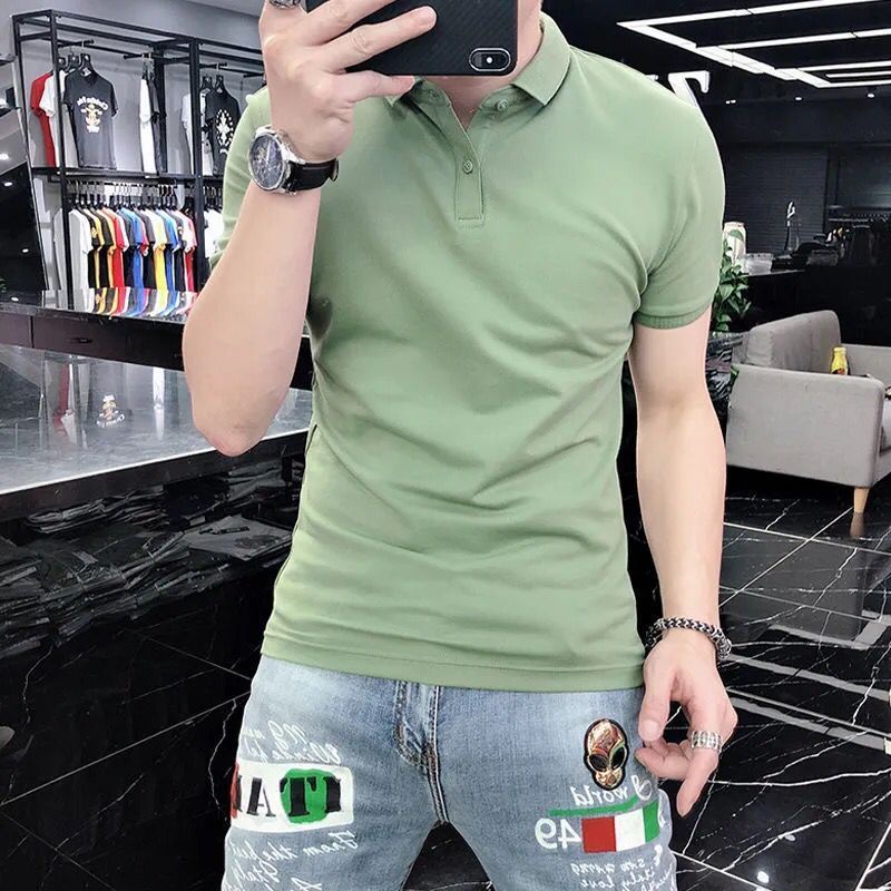 เสื้อโปโลแขนสั้น-คอปก-เข้ารูป-สีพื้น-แฟชั่นฤดูร้อน-สไตล์นักธุรกิจ-สําหรับผู้ชาย