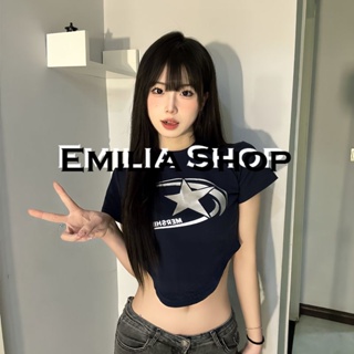EMILIA SHOP เสื้อยืด เสื้อครอป สไตล์เกาหลี 2023 ใหม่ A29J1RM 0627