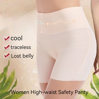 กางเกงชั้นใน ขาสั้น เอวสูง ผ้าเรยอน ป้องกันรอย เพื่อความปลอดภัย สําหรับผู้หญิง ไซซ์ M L XL สีดํา สีขาว