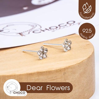 S925 ต่างหูดอกไม้เพชรเงินแท้ CZ diamond flower sterling silver earrings