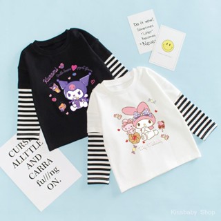 Kuromi เสื้อเชิ้ตแขนยาว ผ้าฝ้ายแท้ แฟชั่นฤดูใบไม้ผลิ และฤดูร้อน สําหรับเด็กผู้หญิง