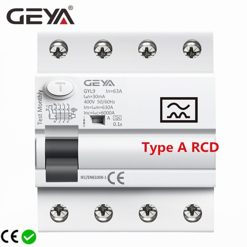 Geya ประเภท A RCD Magnetic Residual Current Circuit Breaker ELCB 3P + N ...