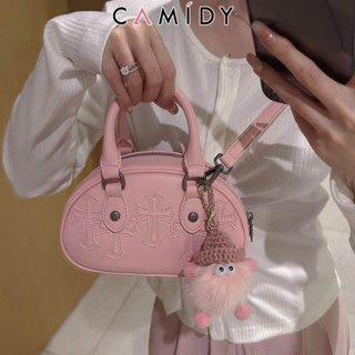 Camidy สีชมพู โบว์ลิ่งเฉพาะกระเป๋าถือความรู้สึกกระเป๋ามินิรุ่นใหม่ของเกาหลีไหล่เดียว Messenger กระเป๋าใบเล็กผู้หญิง