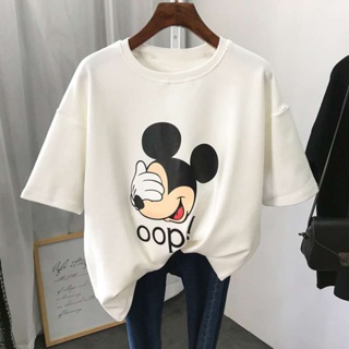 Doubleping93【พร้อมส่ง】เสื้อยืดแขนสั้นลําลอง ทรงหลวม ลาย Mikey Mouse แฟชั่นฤดูร้อน สําหรับผู้หญิง GEM0