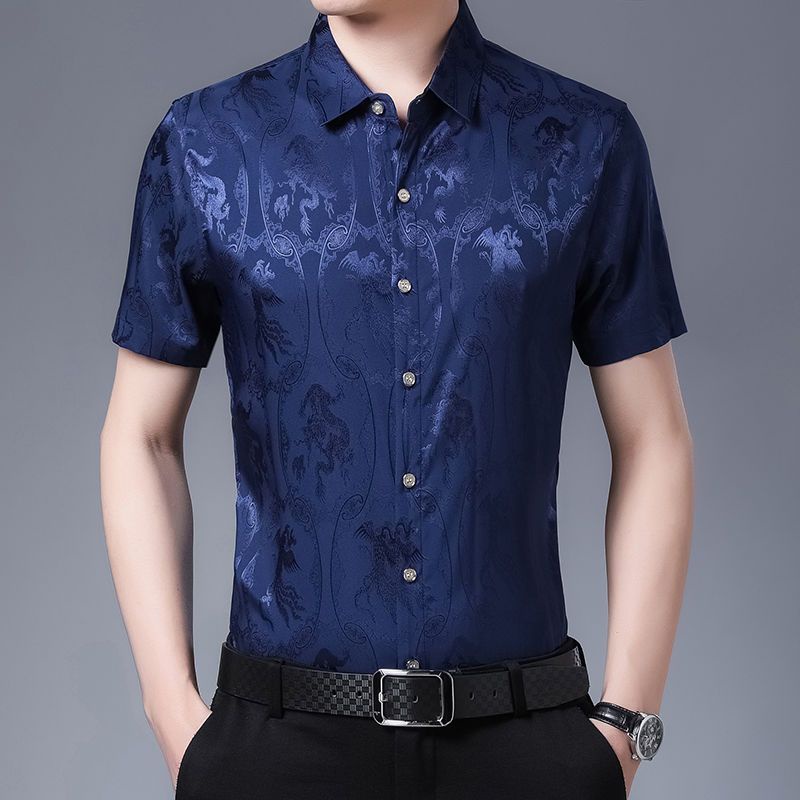 spot-high-cp-value-boys-shirts-youth-handsome-blouses-summer-imitation-silk-mens-short-sleeved-shirts-thin-style-no-iron-fashion-business-leisure-middle-aged-and-young-high-grade-short-sleeved-shirts-