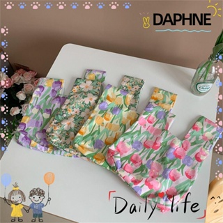 Daphne กระเป๋าถือ กระเป๋าช้อปปิ้ง ผ้าฝ้าย ลายดอกไม้ ใช้ซ้ําได้ สําหรับผู้หญิง