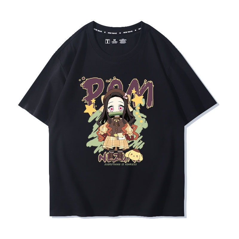 การ์ตูน-demon-slayer-เสื้อยืด-anime-kulomi-cinnamon-dog-stove-gate-nezuko-graffiti-พิมพ์อะนิเมะคู่แขนสั้นผ้าฝ้าย-ชุดคู่