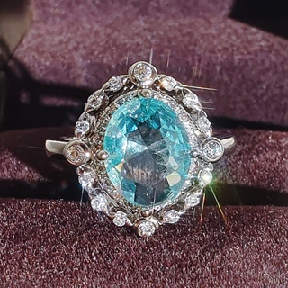 แหวน ประดับเพทาย ลายดอกไม้ สีฟ้า แฟชั่นยอดนิยม สําหรับผู้หญิง