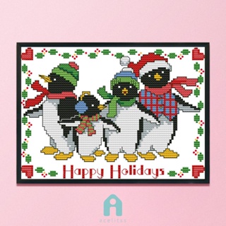 [Acelit.th] ด้ายผ้าฝ้าย 11CT ปักครอสสติตช์ รูปเพนกวิน คริสต์มาส สําหรับตกแต่งบ้าน