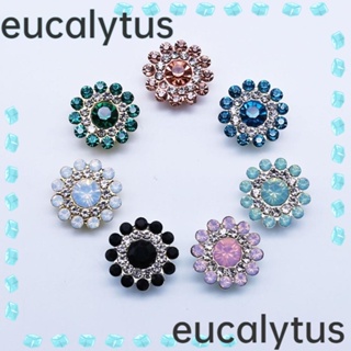 Eucalytus1 กระดุมเหล็ก ประดับพลอยเทียม 14 มม. สําหรับตกแต่งเสื้อผ้า 10 ชิ้น