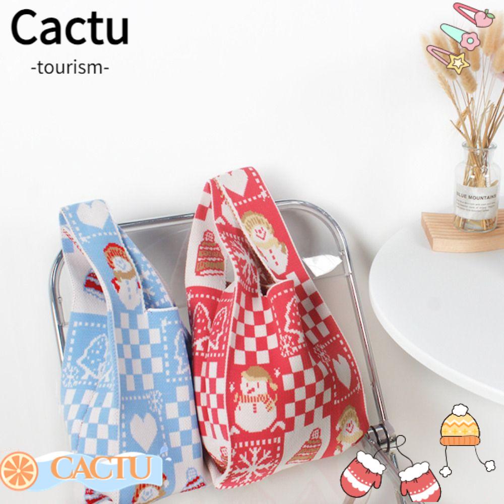 cactu-กระเป๋าถือ-ผ้าถัก-ลายตารางหมากรุก-ความจุสูง-ใช้ซ้ําได้-สําหรับผู้หญิง