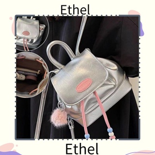 Ethel1 กระเป๋าเป้สะพายหลัง หนัง PU ขนาดเล็ก มีซิป สีตัดกัน น่ารัก สําหรับผู้หญิง