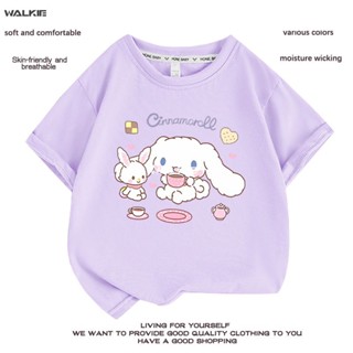 Walkie เสื้อยืดแขนสั้นลําลอง ผ้าฝ้าย พิมพ์ลายการ์ตูนอนิเมะ Cinnamoroll น่ารัก ทรงหลวม เหมาะกับของขวัญวันเกิด แฟชั่นฤดูร้