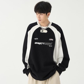 เสื้อกันหนาว คอกลม แขนยาว พิมพ์ลาย สไตล์เกาหลี แฟชั่นสําหรับผู้ชาย