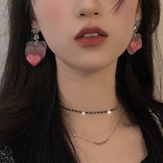 ต่างหู แบบหนีบ รูปหัวใจ ประดับเพทาย ไล่โทนสี