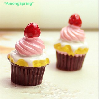 Amongspring&gt; โมเดลเค้กสตรอเบอร์รี่ ขนาดเล็ก อุปกรณ์เสริม สําหรับตกแต่งบ้านตุ๊กตา 3 ชิ้น