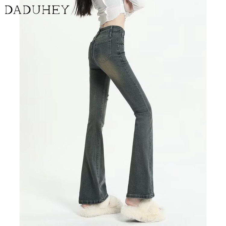 daduhey-2023-new-korean-style-retro-washed-women-denim-ripped-pants-high-waist-slim-fit-micro-flared-trousers-bootcut-pants