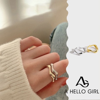 A HELLO GIRL แหวนเงินแท้ เกรด 925 รูปคลื่น แฮนด์เมด ปรับขนาดได้ 16.5 มม. เครื่องประดับ สําหรับผู้หญิง