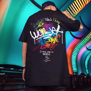 M-8XL Lovers wear Hong Kong style graffiti letter printed short-sleeved T-shirt men and women trend Japanese person_01