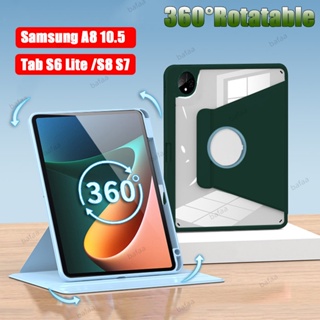 360°เคสอะคริลิคใส แบบบาง หมุนได้ สําหรับ Samsung Galaxy Tab A8 10.5 X200 X205 S6 Lite S8 S7 Plus S7 FE 12.4 นิ้ว