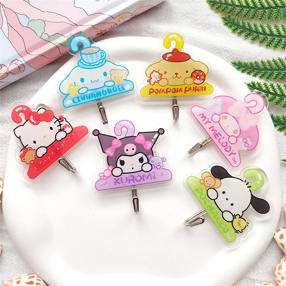 kawaii-sanrio-ตะขออะคริลิค-ลายการ์ตูน-hello-kitty-my-melody-kuromi-cinnamoroll-ไม่ต้องเจาะรู-สําหรับห้องน้ํา