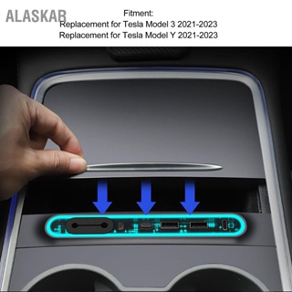 แท่นวางฮับ คอนโซลกลางสถานีเชื่อมต่อฮับ USB การเปลี่ยนพอร์ตหลายพอร์ตสำหรับ Tesla รุ่น 3/Y 2021-2023 ALASKAR