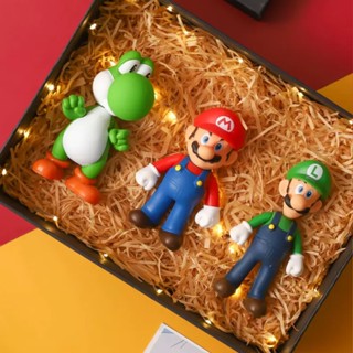 ของเล่นฟิกเกอร์ Pvc Super Mario Mario Luigi Yoshi Mario Bros สําหรับตกแต่งเค้ก 3 ชิ้น