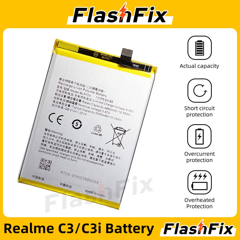 flashfix-for-realme-c3-c3i-high-quality-cell-phone-replacement-battery-blp729-5000mah