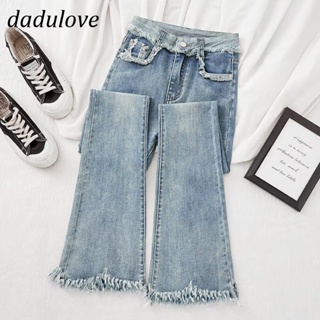 DaDulove💕 New Korean Version of Ins Raw Edge Jeans Womens High Waist Elastic Micro Flared Pants Large Size Trousers
