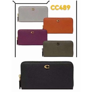 COACH CC489 กระเป๋าสตางค์/หญิง/กระเป๋าสตางค์ซิปยาว/หนังแท้/ช่องเสียบการ์ดหลายช่อง