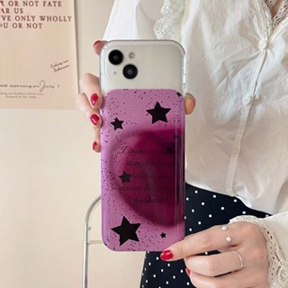 เคสโทรศัพท์มือถือแบบกระจกแข็ง กันกระแทก ลายดาว สีม่วง หรูหรา เรียบง่าย สําหรับ iPhone 13PROMAX 14PROMAX 11 12PROMAX 14 14PRO