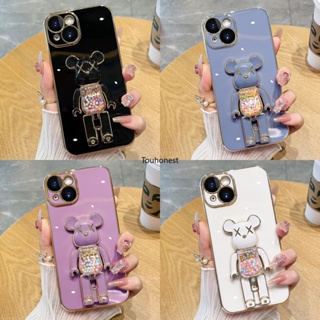 Apple iPhone 14 Pro Max เคส iPhone 13 Pro Max Cover iPhone 13 Mini เคส iPhone 14 Plus Case เคสโทรศัพท์มือถือ ซิลิโคนนิ่ม ลายการ์ตูนหมีน่ารัก พร้อมขาตั้ง สําหรับ