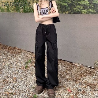 DaDuHey🎈 American-Style Sweet Cool High Waist Straight Cargo Pants Womens 2023 New Design Sense Slimming Casual Cargo Pants