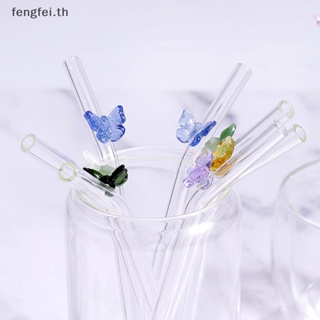 Fengfei ชุดหลอดดูดน้ํา ลายผีเสื้อ ใช้ซ้ําได้ สําหรับค็อกเทล สมูทตี้ TH