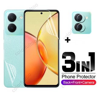 3 in 1 ฟิล์มไฮโดรเจล TPU นิ่ม กันรอยหน้าจอ สําหรับ Vivo Y36 Y35 Y 36 VivoY35 VivoY36 4G 5G ฝาครอบแบบเต็ม HD ด้านหน้า ด้านหลัง ฟิล์มไฮโดรเจล กล้อง ป้องกันหน้าจอ ฟิล์มเลนส์ด้านหลัง