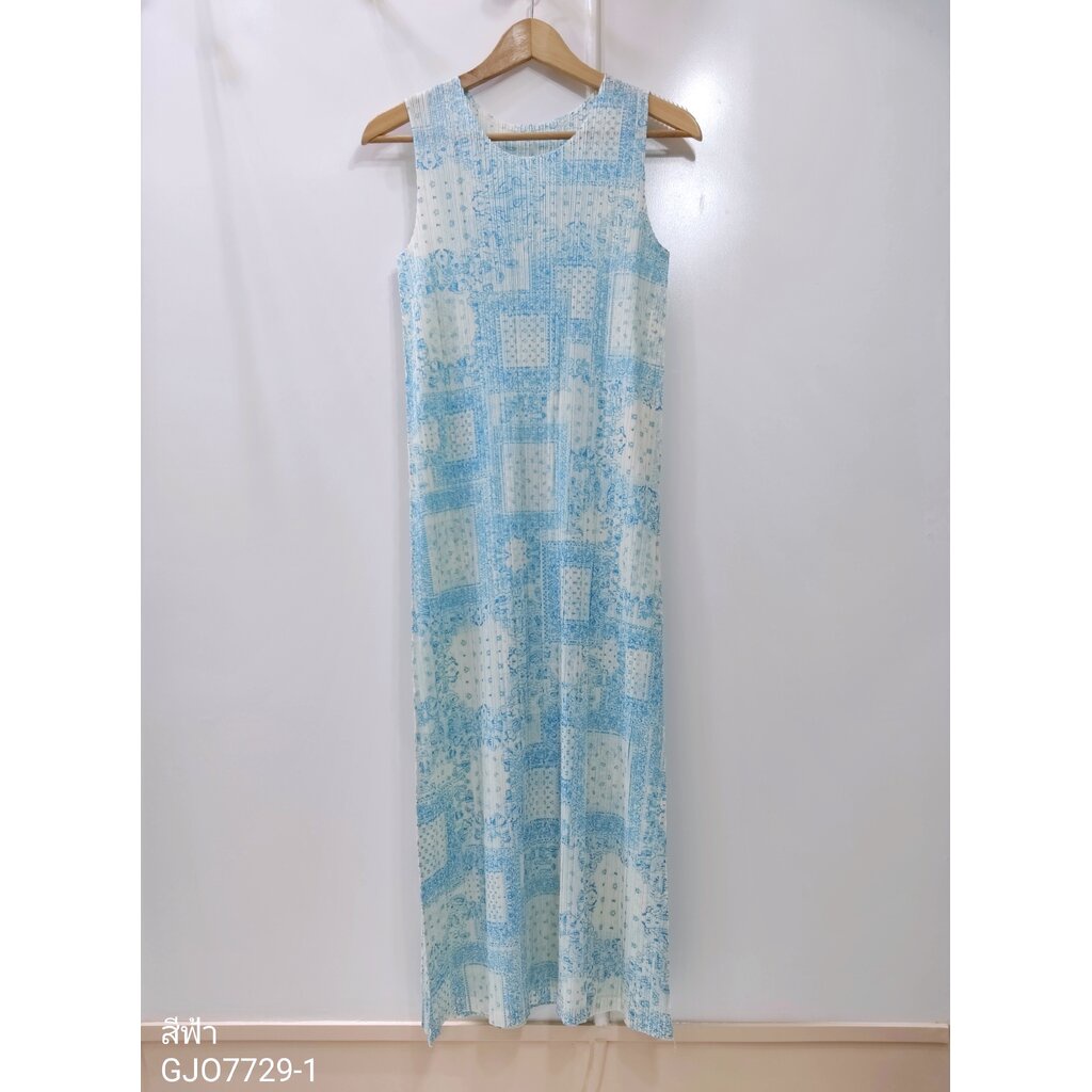 2muay-รุ่น-gjo7729-1-sleeveless-printed-pleat-dress-เดรสผู้หญิง-เดรสพลีทคุณภาพ-2สี-free-size