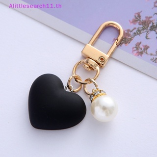 Alittlesearch11 พวงกุญแจ จี้รูปหัวใจ สีดํา สีขาว ประดับไข่มุก เครื่องประดับ สําหรับคู่รัก มิตรภาพ ของขวัญ