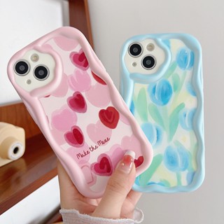 ฝาครอบด้านหลังกันกระแทกด้านบนสีฟ้าอ่อน Tulip Pink Heart Case สำหรับ Realme C55 C53 4G C11 2021 C35 C33 C30 C30s C25 C25Y C25S C21 C21Y C20 C17 C15 กรณีโทรศัพท์