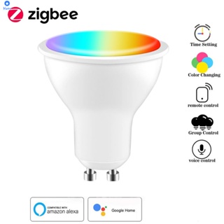 Tuya Zigbee Smart Gu10 หลอดไฟสปอตไลท์ Rgb+cct 100-240v 5w หลอดไฟ LED หรี่แสงได้การควบคุมด้วยเสียงทำงานร่วมกับ Alexa Google Home Yandex Alice 【bluey】