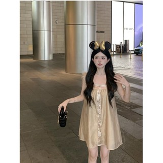 Nini [สินค้าใหม่ ฤดูร้อน] ชุดเดรสสายเดี่ยว สีกากี สไตล์ใหม่ หรูหรา 2023