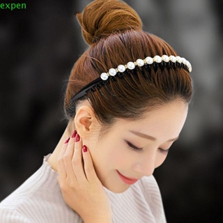 EXPEN Cute Pearl Headband Retro Female Hairbands Korean Style Headwear Wave Wash Face with Gear Elegant Rhinestones Simple Flower Hair Hoop